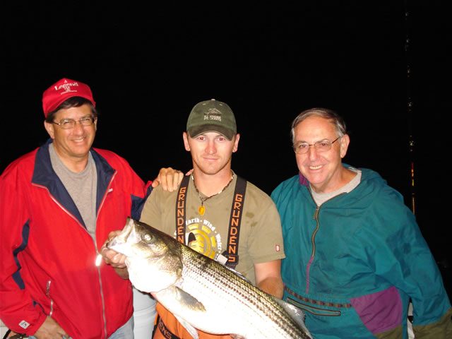 Night charter group with their striped bass